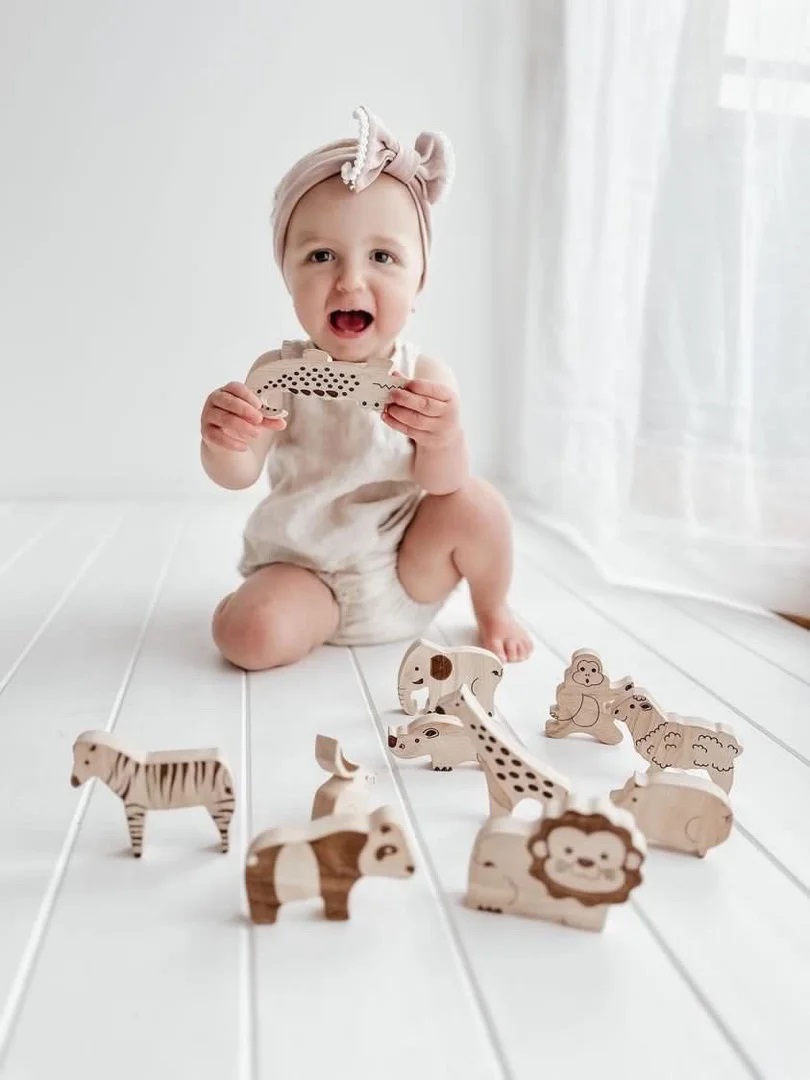 qtoys african animal wooden play set